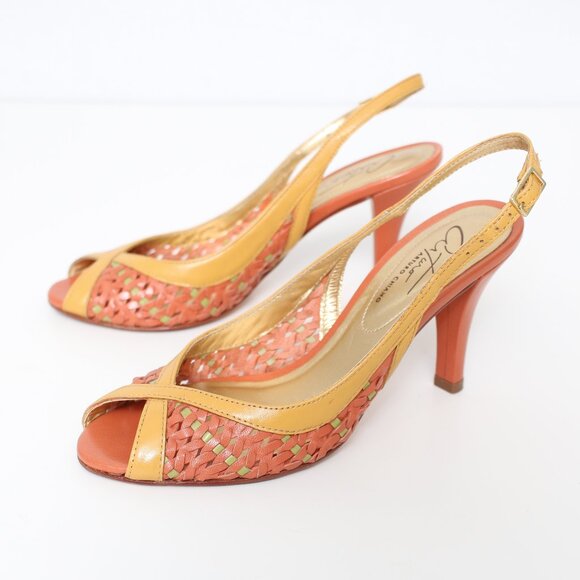 Arturo Chiang Leather Rattan Woven Sling Back Heels Sz 5.5 - Picture 6 of 6